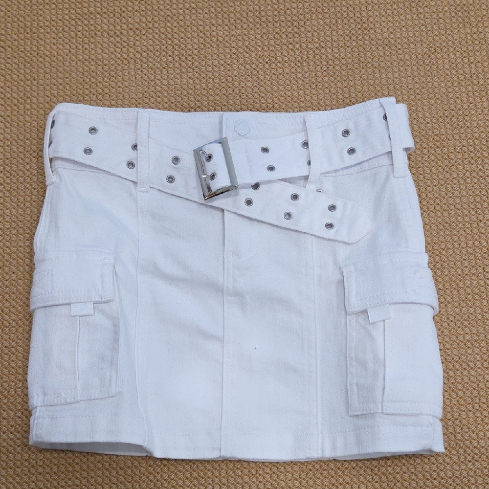 White Belted Cargo Mini Skirt
